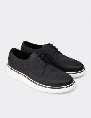 Men's Navy Nubuck Leather Lace-up Shoes
