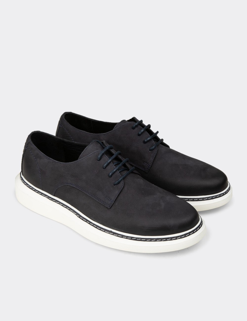 Men's Navy Nubuck Leather Lace-up Shoes - EK112MLCVC01