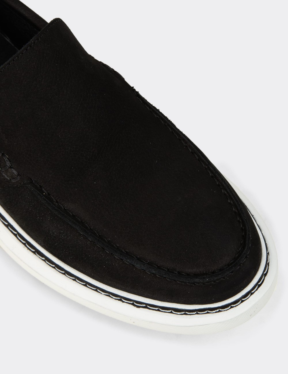 Men's Black Nubuck Calfskin Loafers - EK111MSYHC01