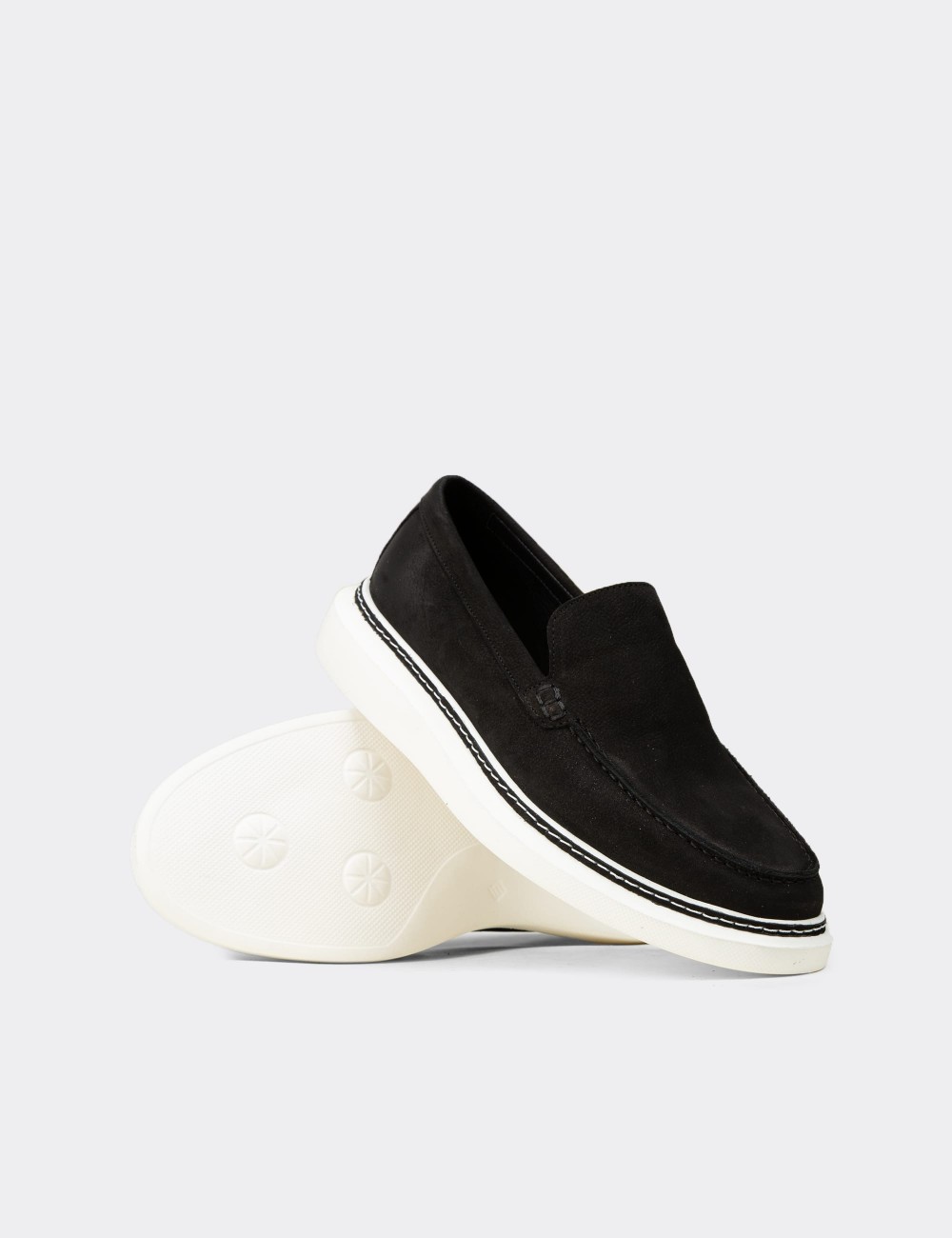 Men's Black Nubuck Calfskin Loafers - EK111MSYHC01