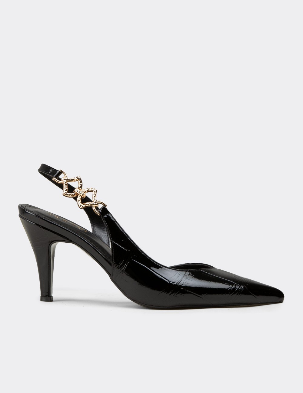 Women's Black Patent Pumps with Chain Detail - RD210ZSYHM01