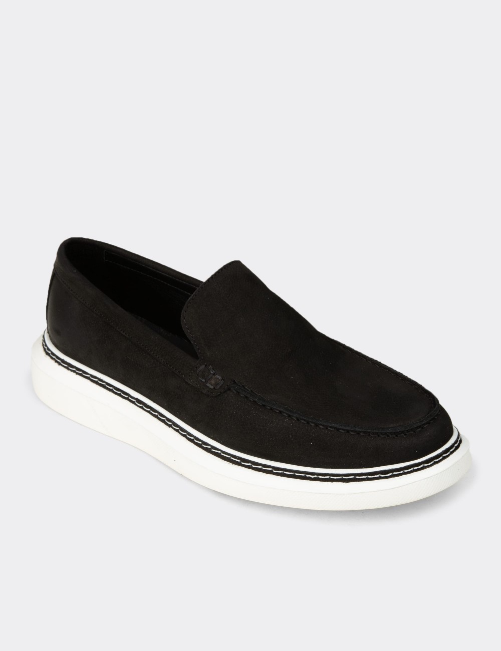 Men's Black Nubuck Calfskin Loafers - EK111MSYHC01