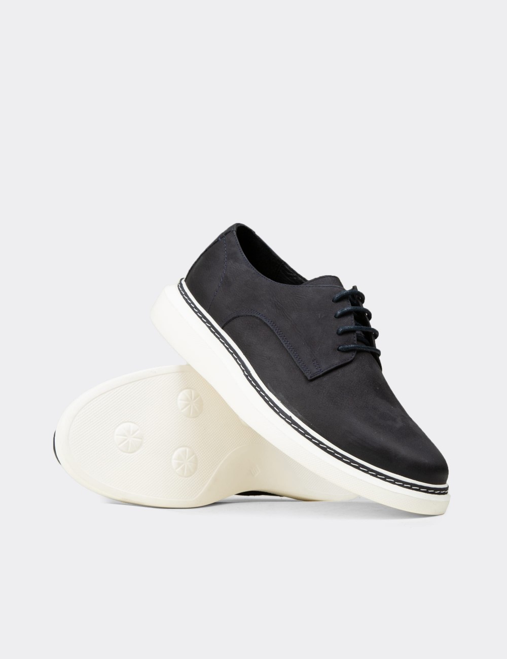 Men's Navy Nubuck Leather Lace-up Shoes - EK112MLCVC01