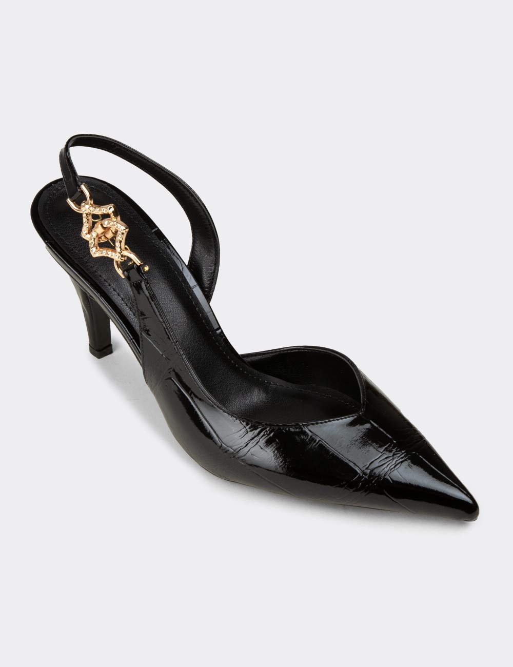 Women's Black Patent Pumps with Chain Detail - RD210ZSYHM01