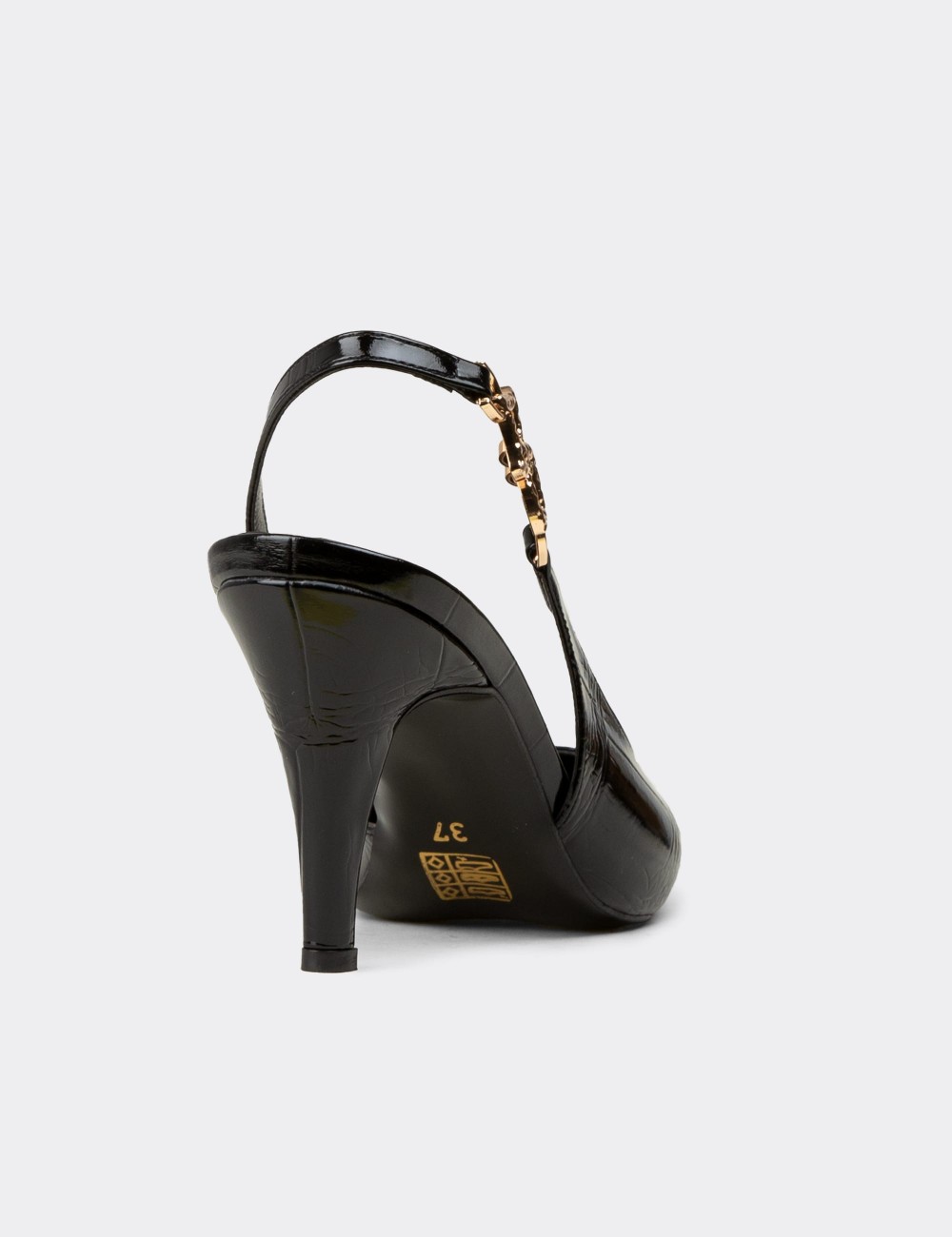 Women's Black Patent Pumps with Chain Detail - RD210ZSYHM01