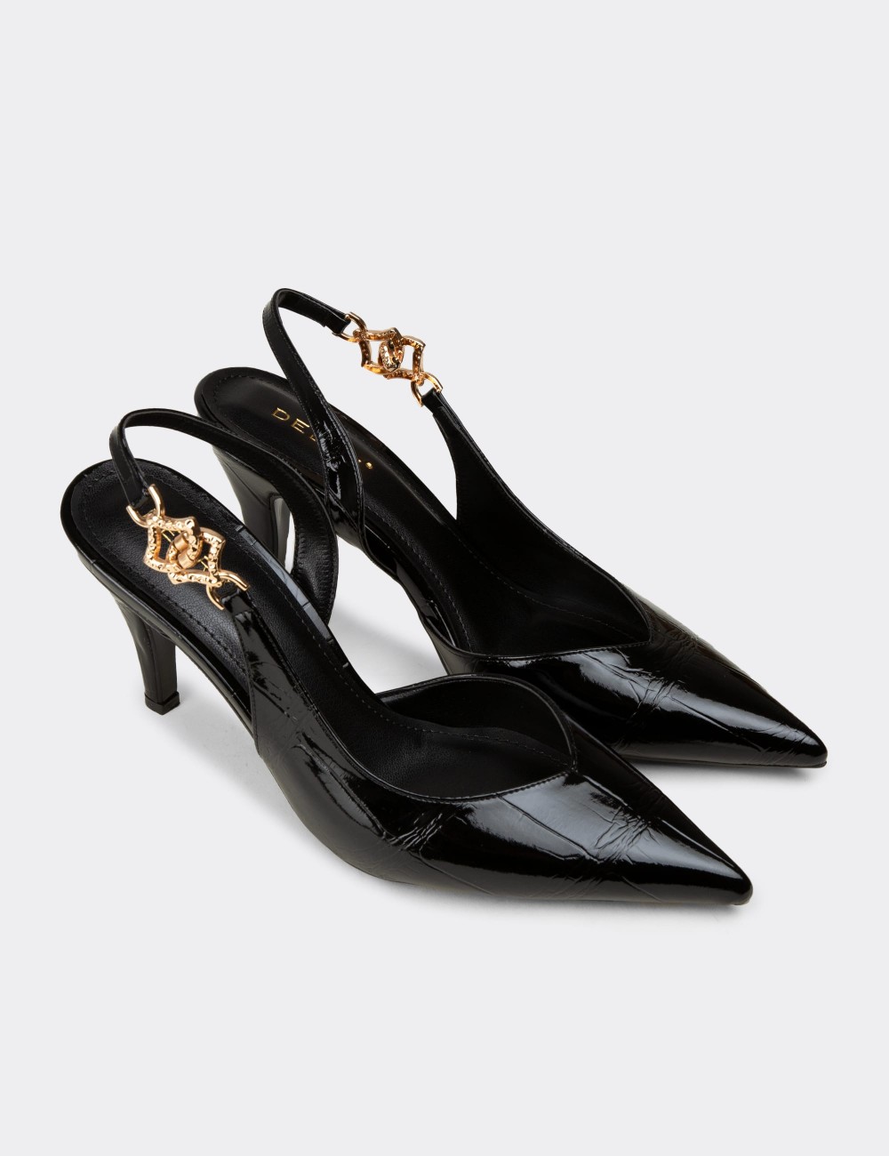 Women's Black Patent Pumps with Chain Detail - RD210ZSYHM01