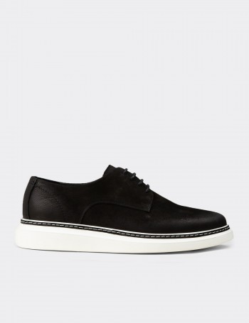 Men's Black Nubuck Calfskin Lace-up Footwear - EK112MSYHC01