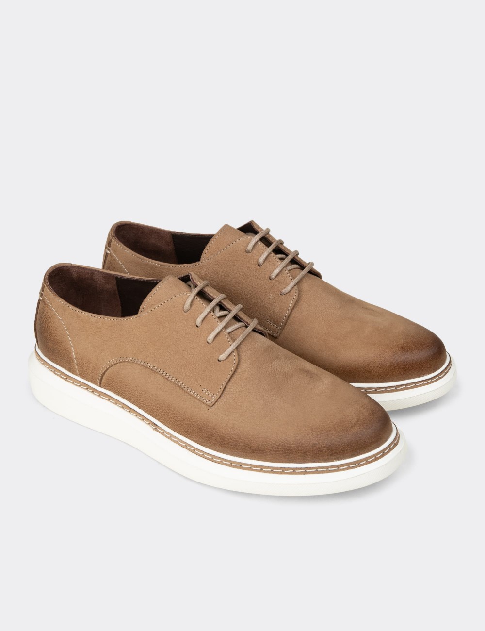 Men's Sandstone Nubuck Calfskin Laced Shoes - EK112MVZNC01