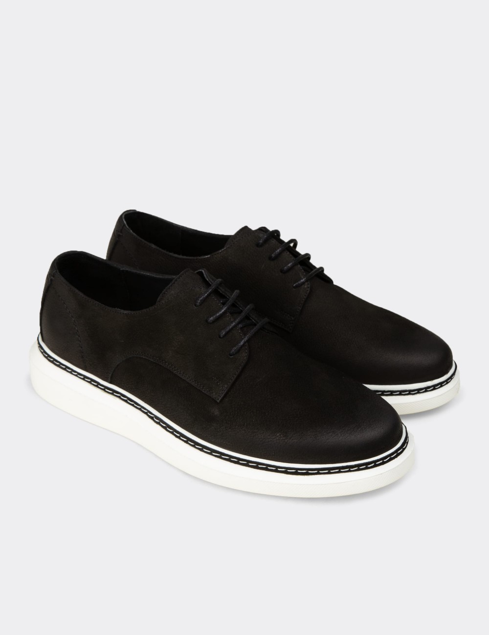 Men's Black Nubuck Calfskin Lace-up Footwear - EK112MSYHC01