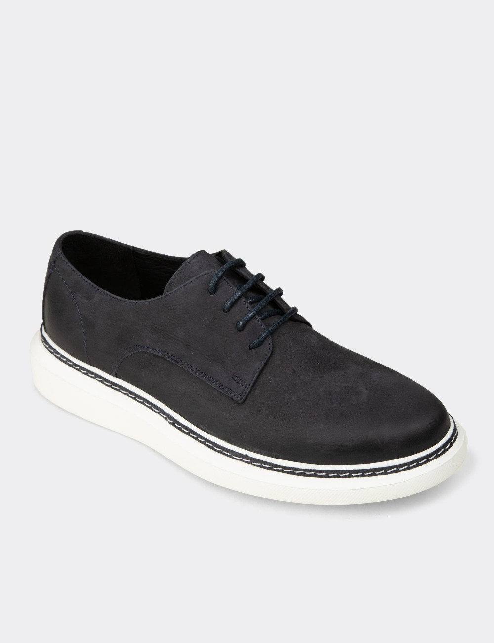 Men's Navy Nubuck Leather Lace-up Shoes - EK112MLCVC01