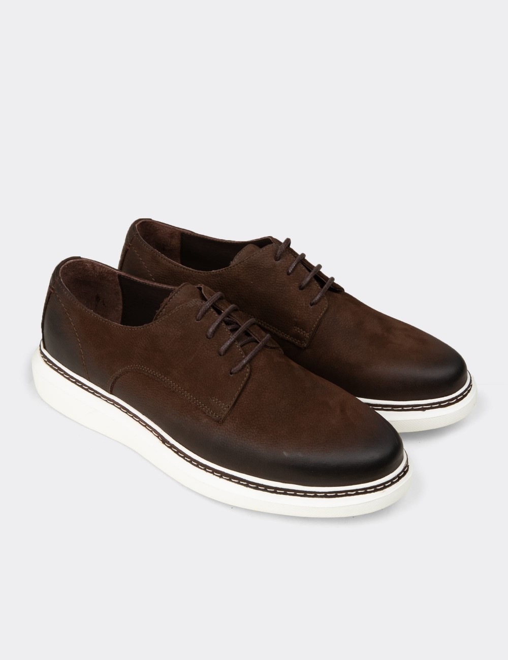 Men's Brown Nubuck Calfskin Lace-up Footwear - EK112MKHVC01