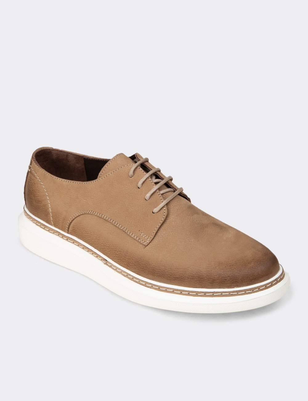Men's Sandstone Nubuck Calfskin Laced Shoes - EK112MVZNC01