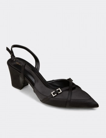 Women's Black Satin Heels