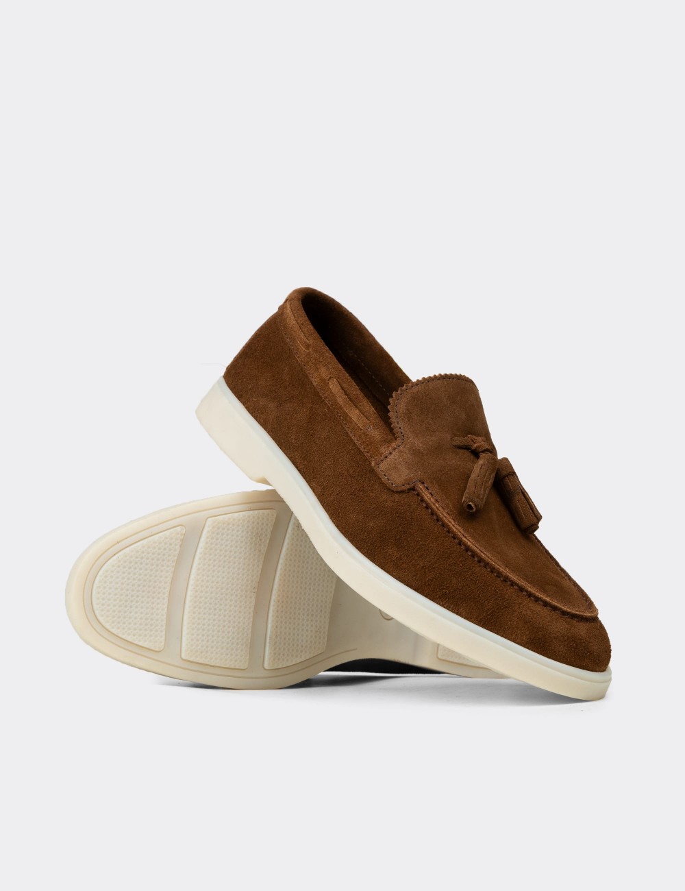 Men's Tan Suede Leather Loafers - 02027MTBAC01