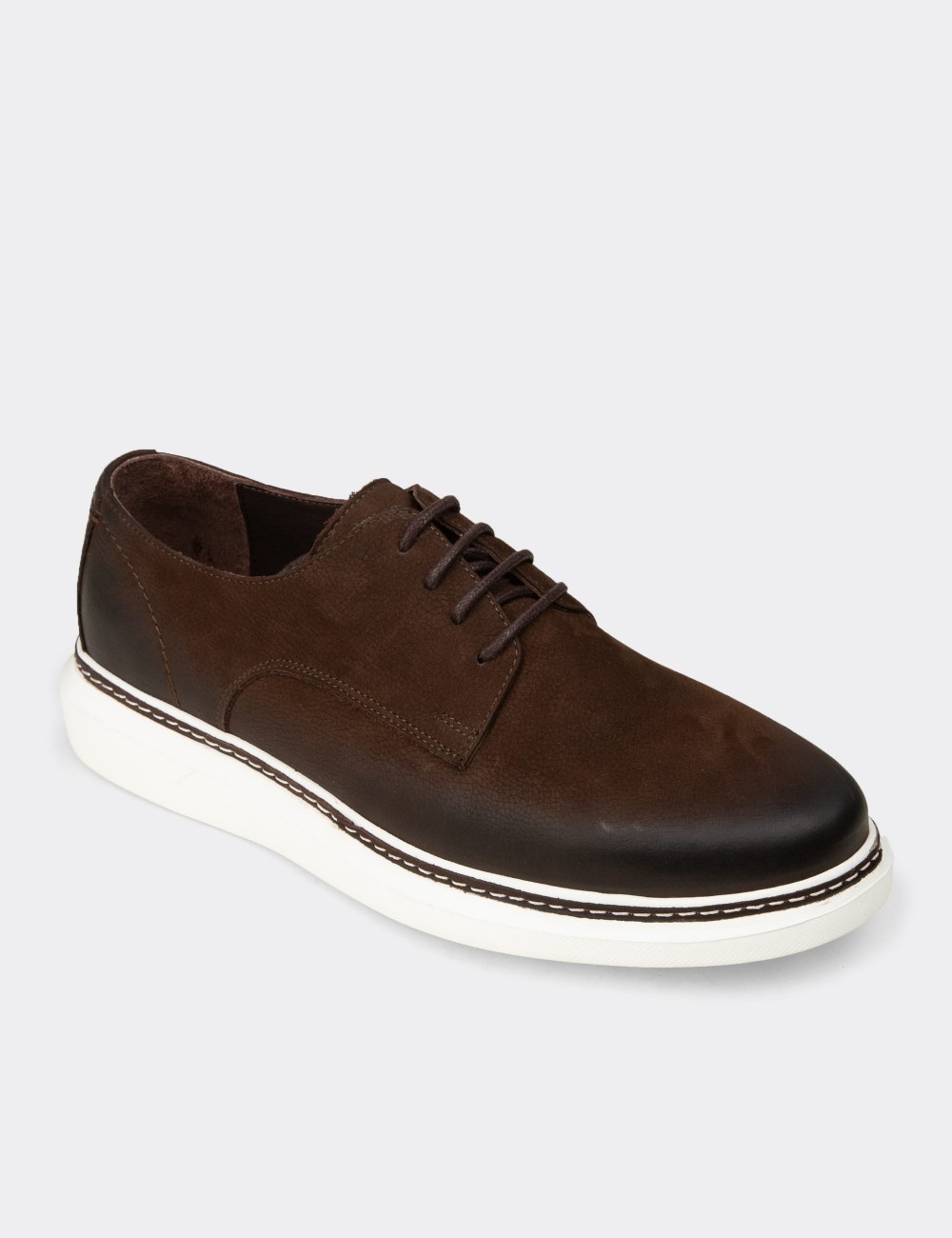 Men's Brown Nubuck Calfskin Lace-up Footwear - EK112MKHVC01