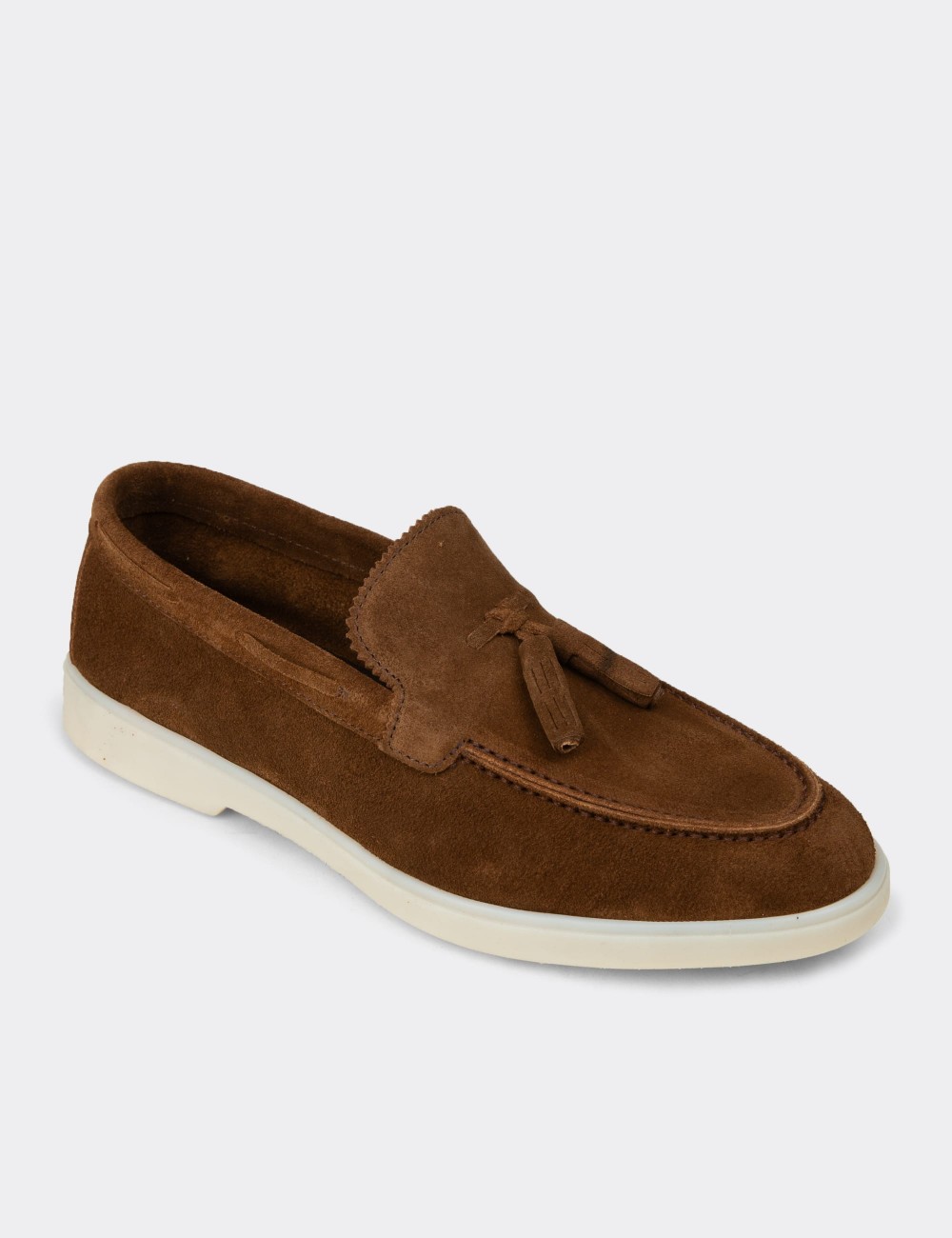 Men's Tan Suede Leather Loafers - 02027MTBAC01
