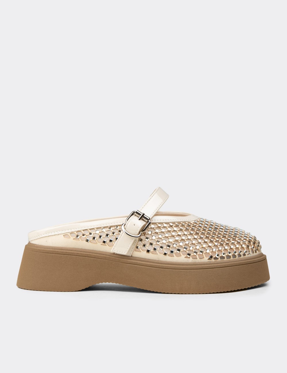 Women's Beige Slip-On Mule - 26358ZBEJP01