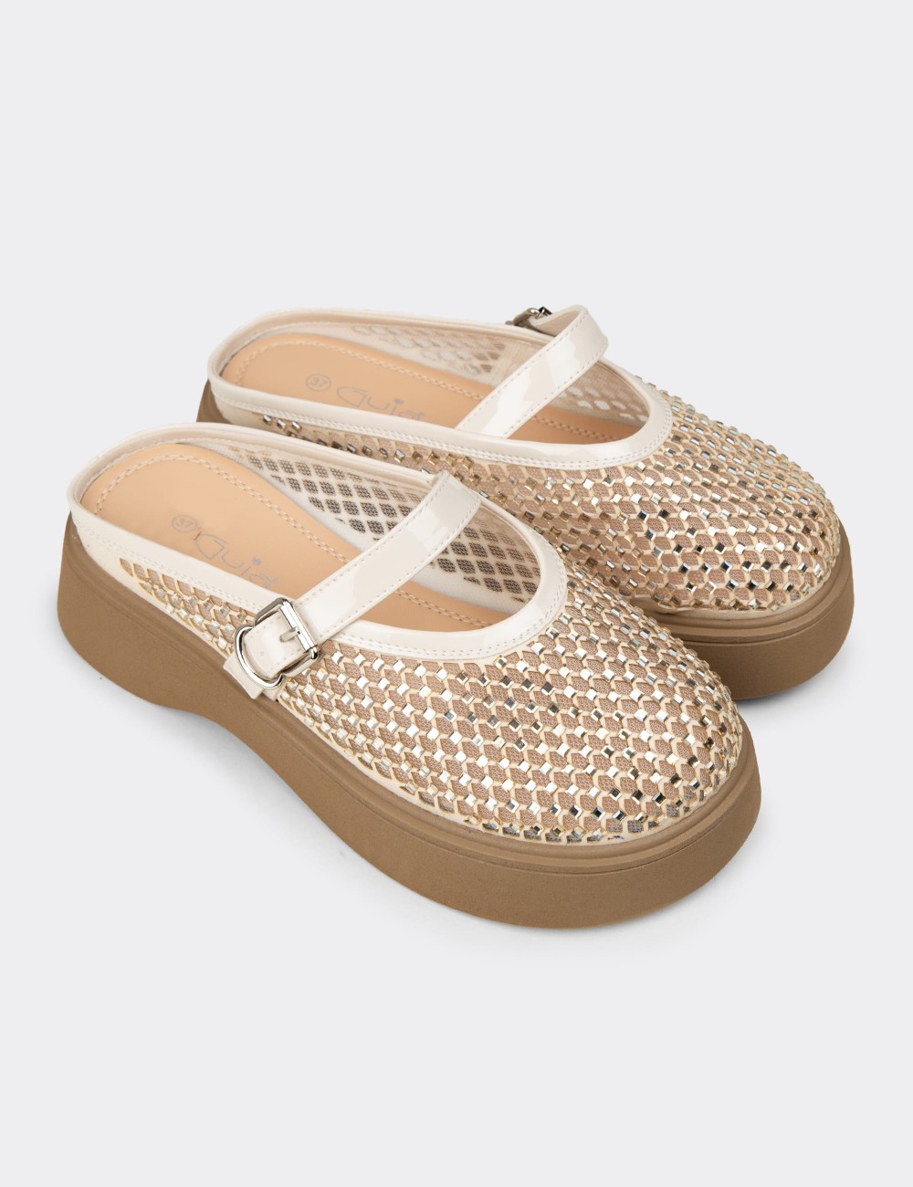 Women's Beige Slip-On Mule - 26358ZBEJP01