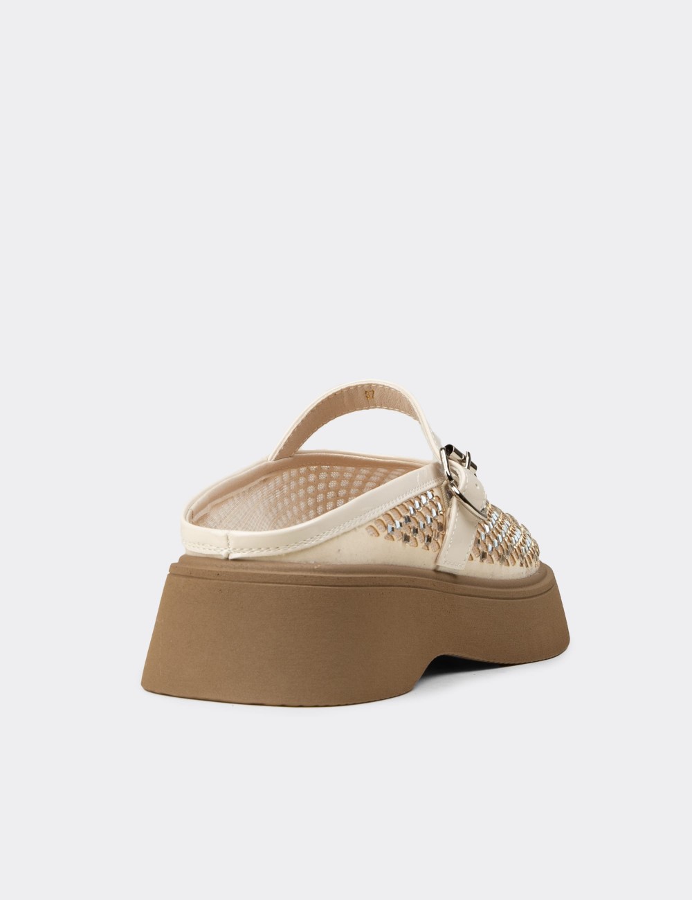 Women's Beige Slip-On Mule - 26358ZBEJP01