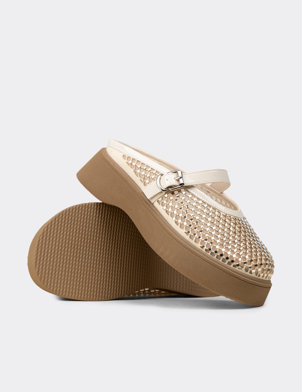 Women's Beige Slip-On Mule - 26358ZBEJP01
