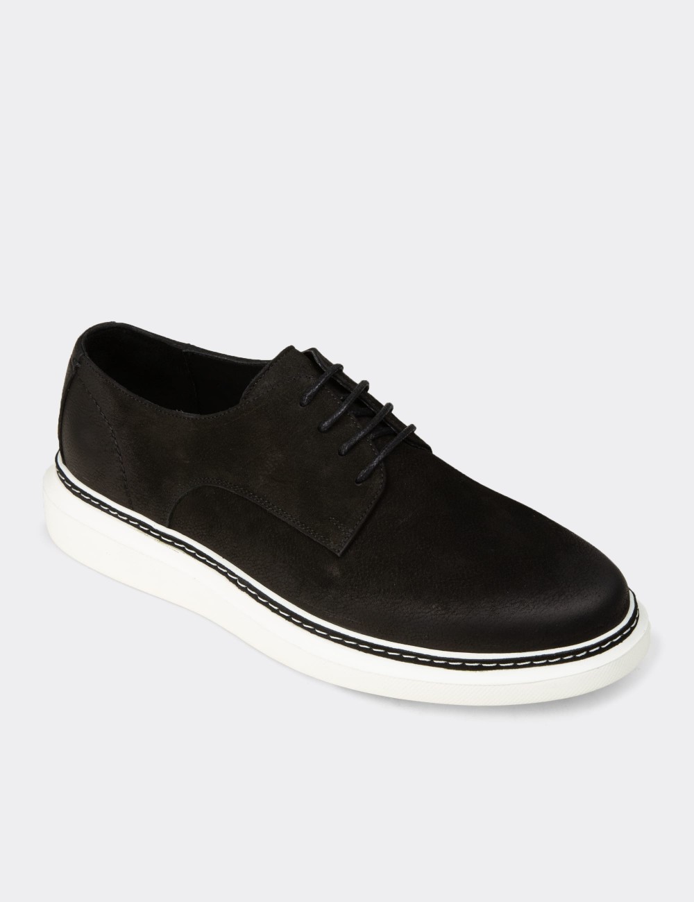 Men's Black Nubuck Calfskin Lace-up Footwear - EK112MSYHC01