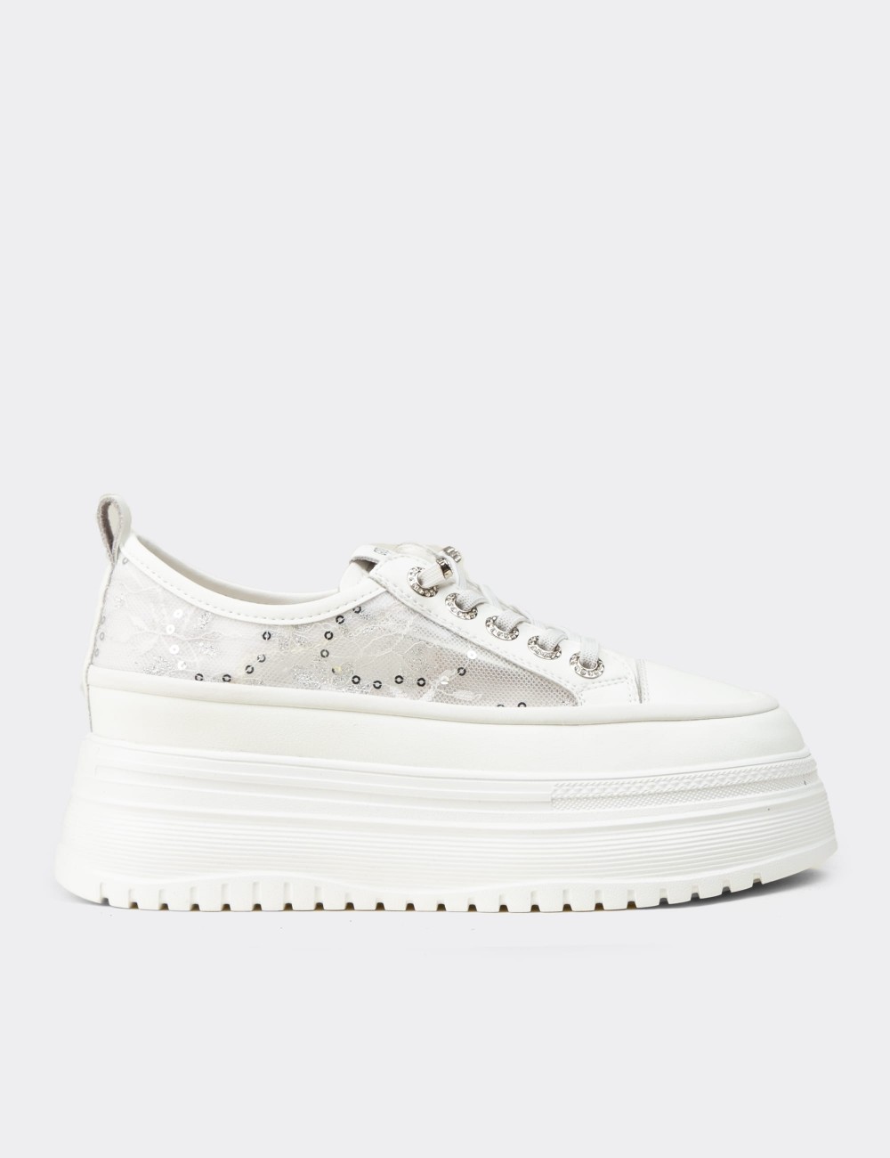 Women's White Platform Sneakers - 26316ZBYZP01