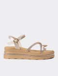 Women's Beige Stone Accented Sandals