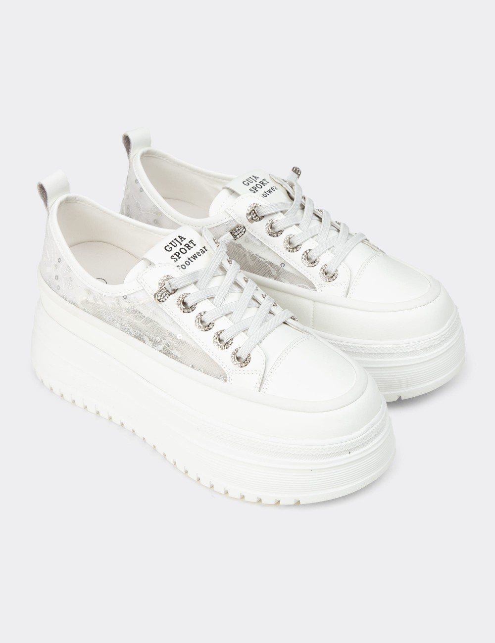 Women's White Platform Sneakers - 26316ZBYZP01