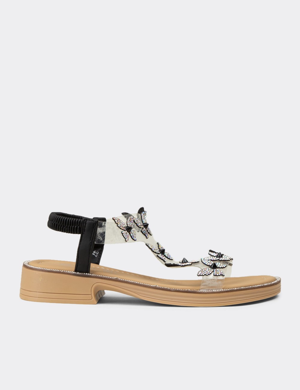 Women's Transparent Black Sandals - K0750ZSYHC01