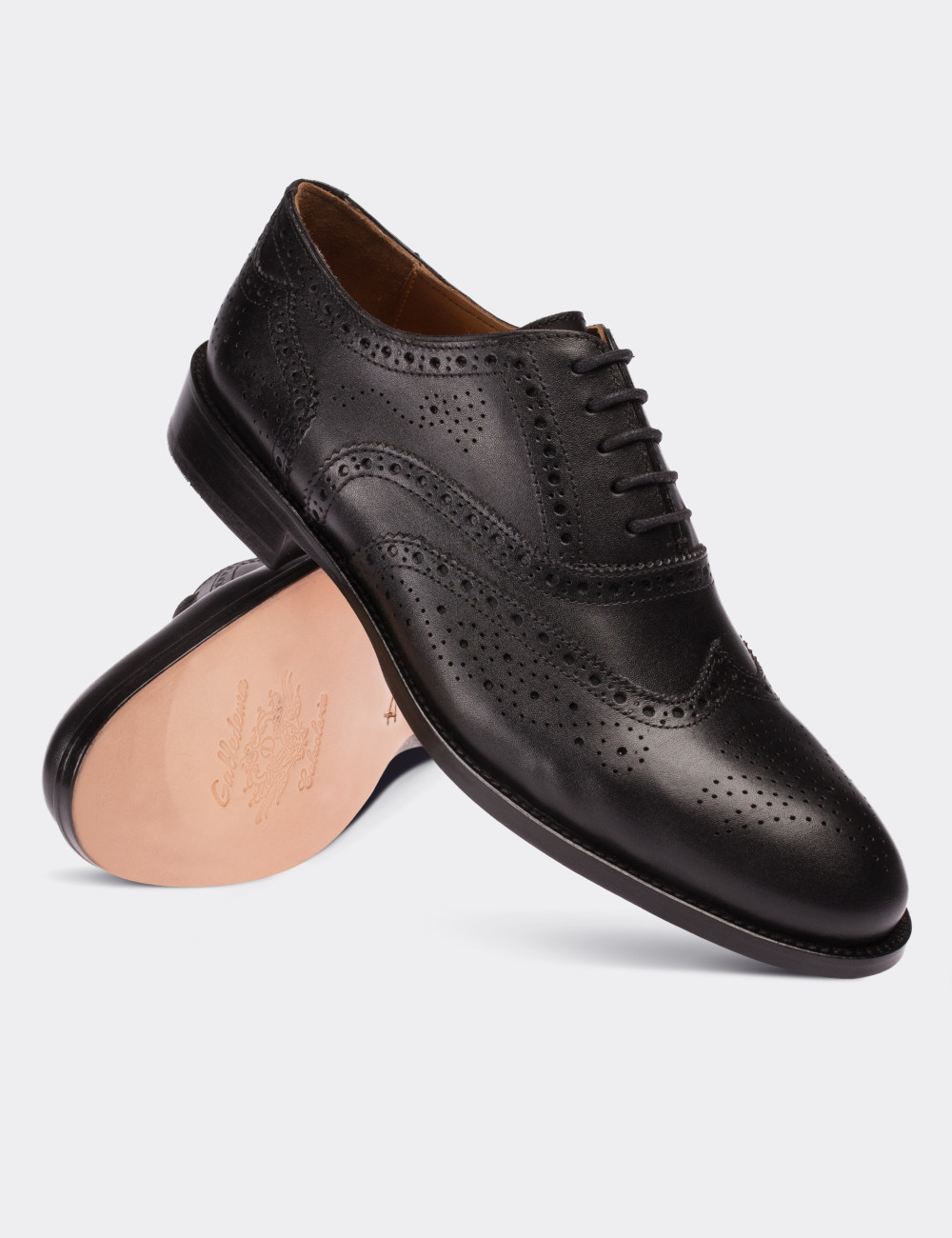 Black  Leather Classic Shoes - 01608MSYHK01