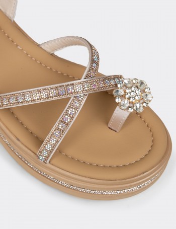 Women's Beige Stone Accented Sandals - K0065ZBEJC01