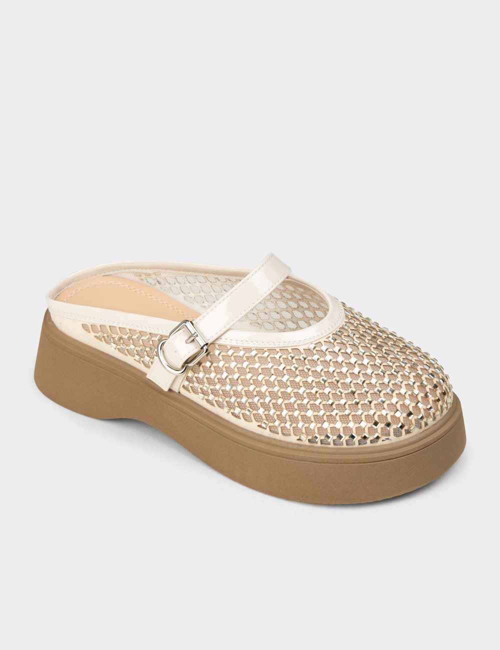 Women's Beige Slip-On Mule - 26358ZBEJP01