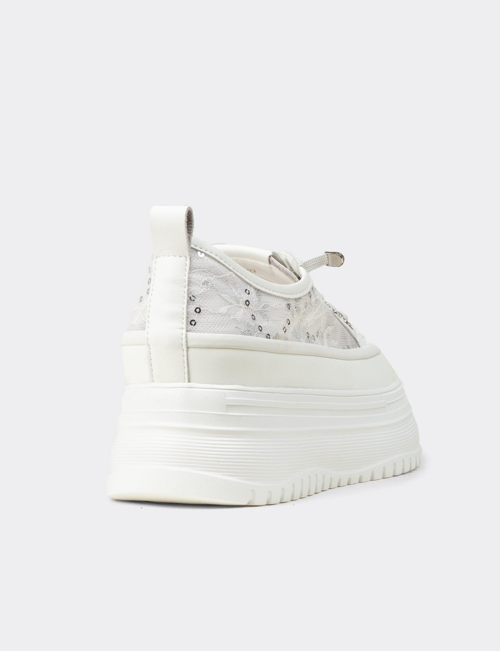 Women's White Platform Sneakers - 26316ZBYZP01