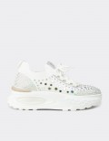Women's White Stone Detailed Sneaker Shoes