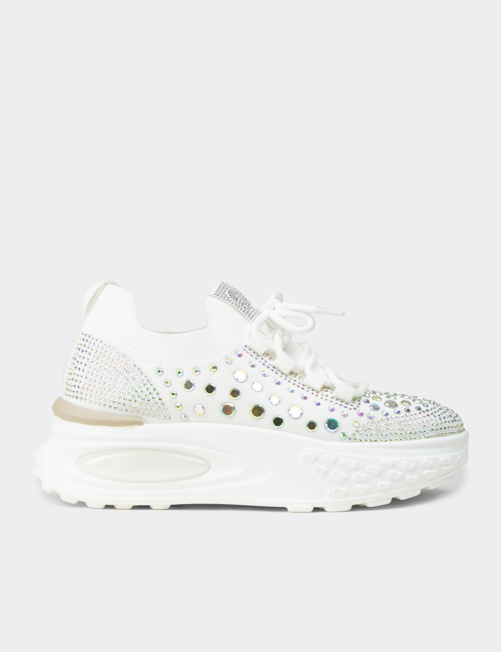 Women's White Stone Detailed Sneaker Shoes - 26311ZBYZP01