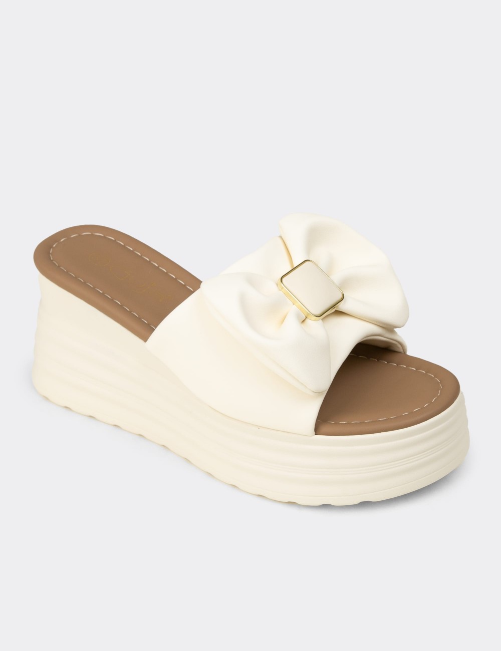Women's Beige Platform Mule - 26450ZBEJP01