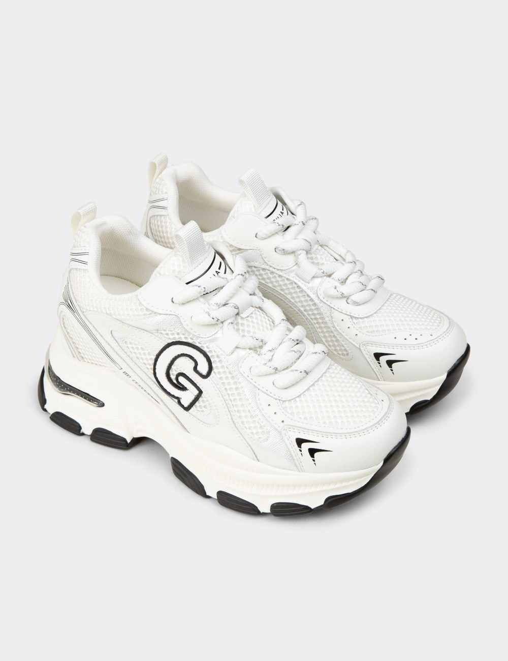 Women's White Sneakers with Hidden Wedge - 26323ZBYZP01