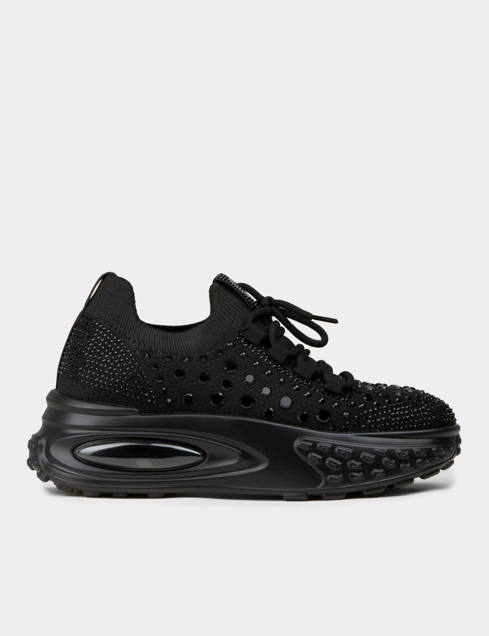 Women's Black Stone Detail Sneakers - 26311ZSYHP01