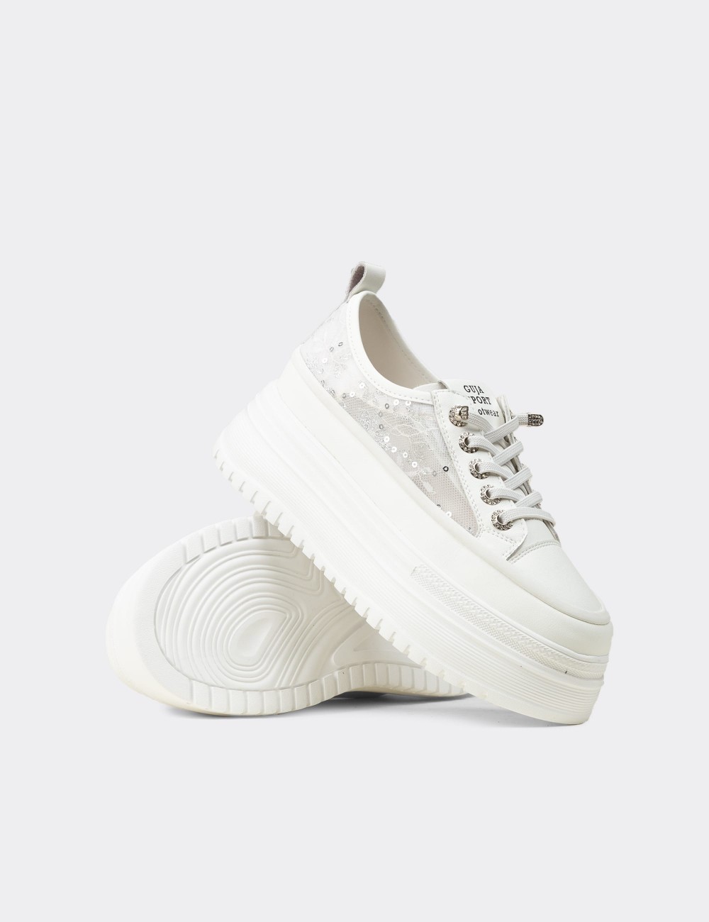 Women's White Platform Sneakers - 26316ZBYZP01