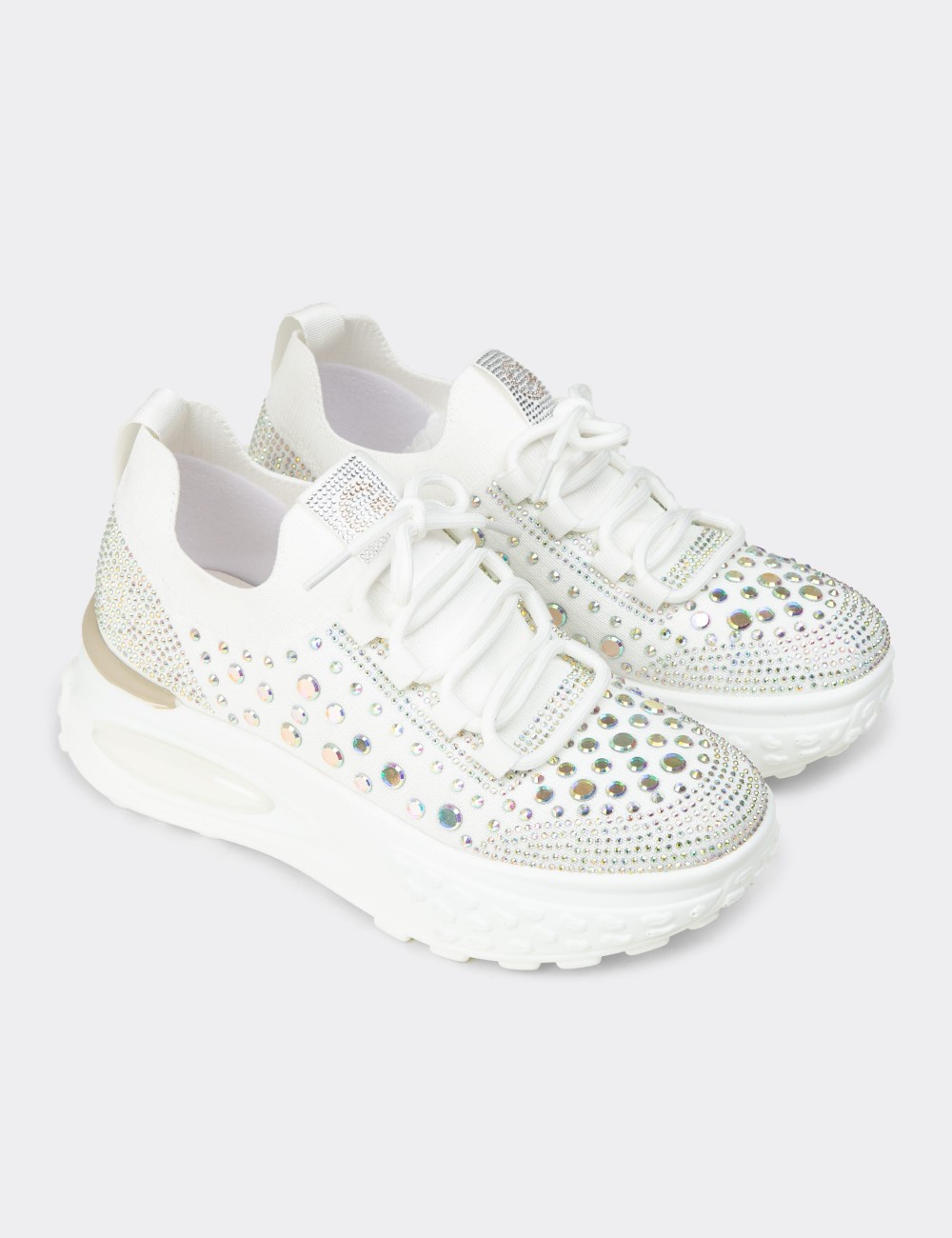 Women's White Stone Detailed Sneaker Shoes - 26311ZBYZP01