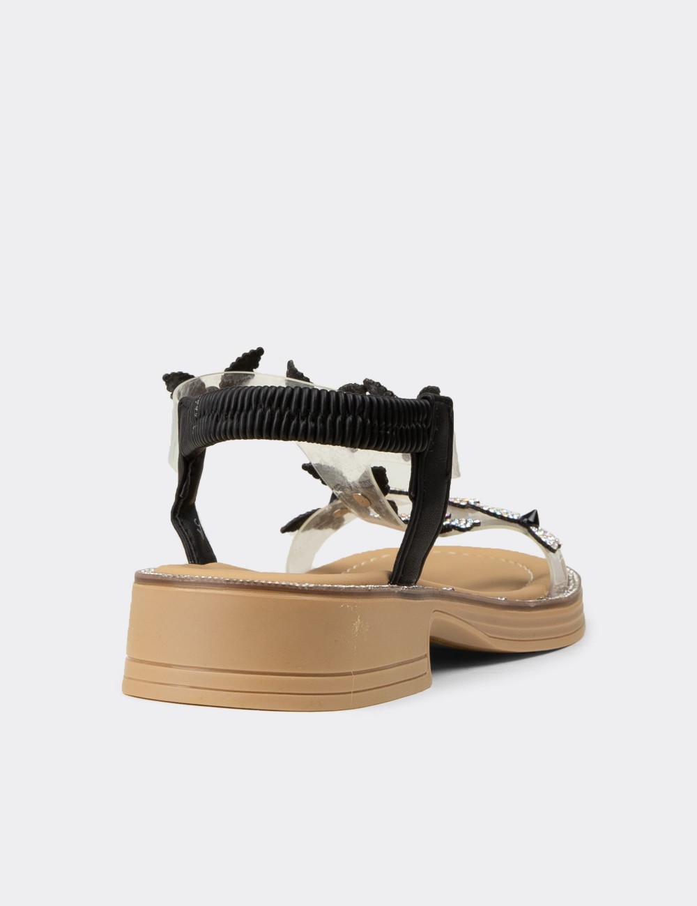 Women's Transparent Black Sandals - K0750ZSYHC01