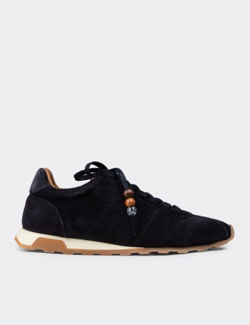 Women's Navy Suede Leather Sneakers