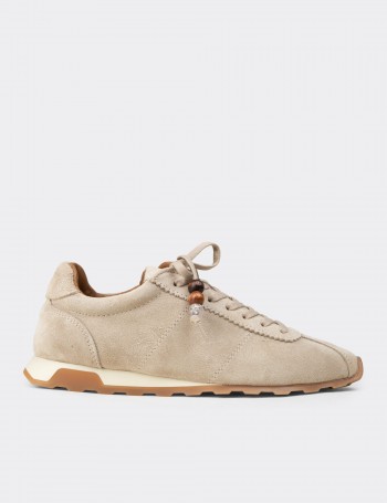 Women's Beige Suede Leather Sneakers