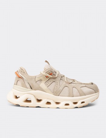 Women's Beige Suede Leather Sneakers