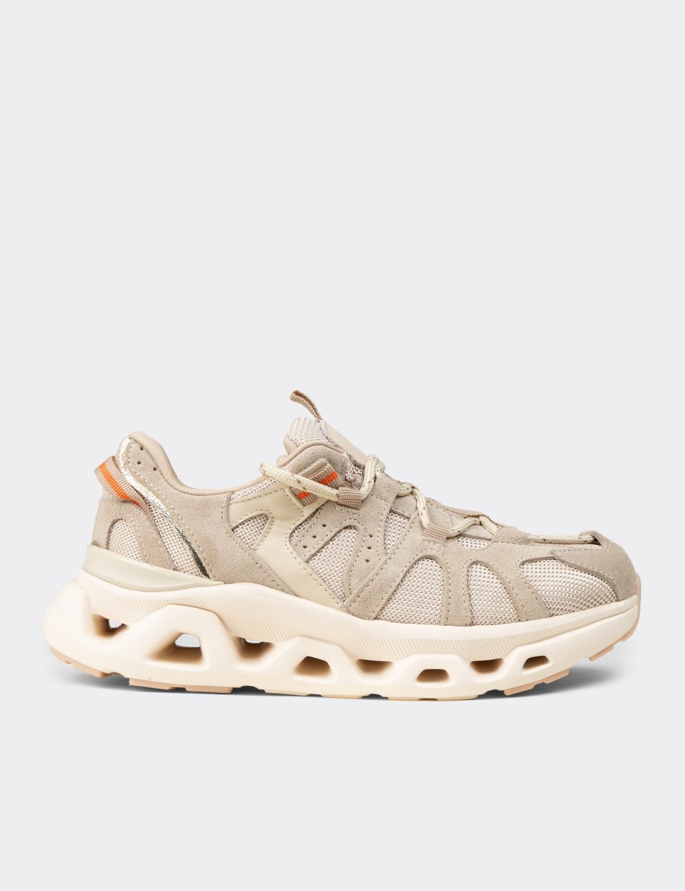 Women's Beige Suede Leather Sneakers - M1128ZBEJC01