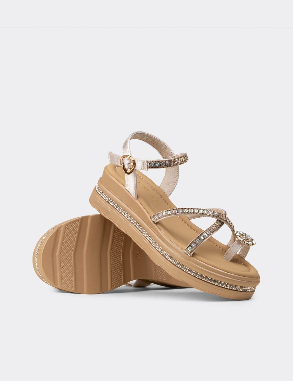 Women's Beige Stone Accented Sandals - K0065ZBEJC01
