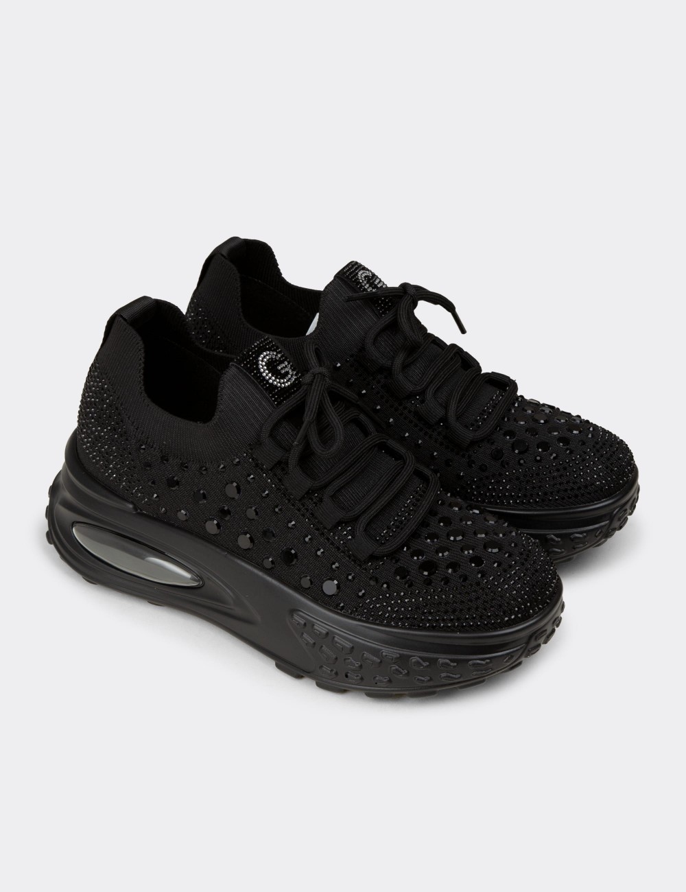 Women's Black Stone Detail Sneakers - 26311ZSYHP01