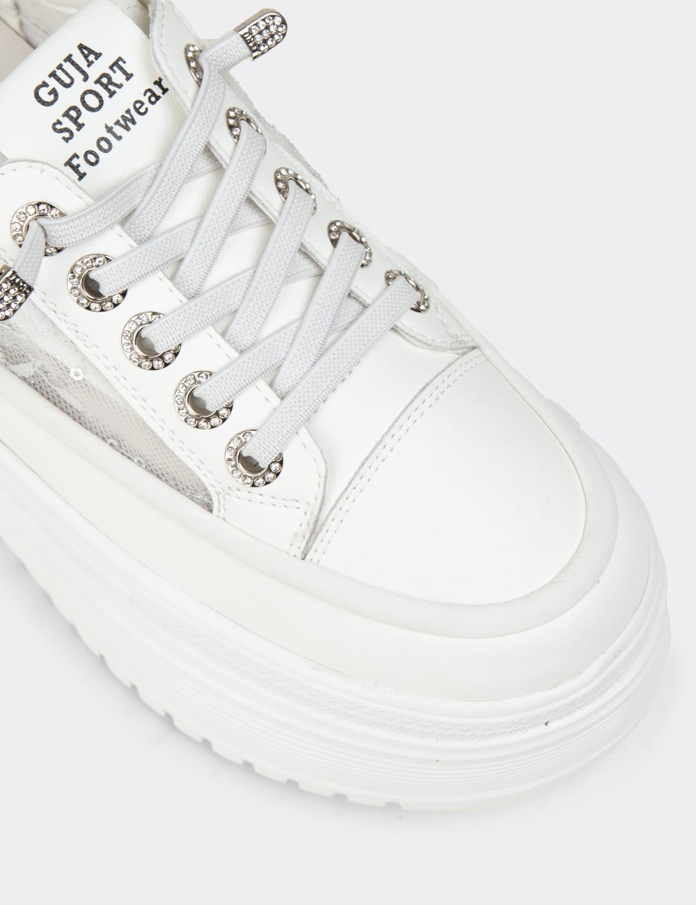 Women's White Platform Sneakers - 26316ZBYZP01
