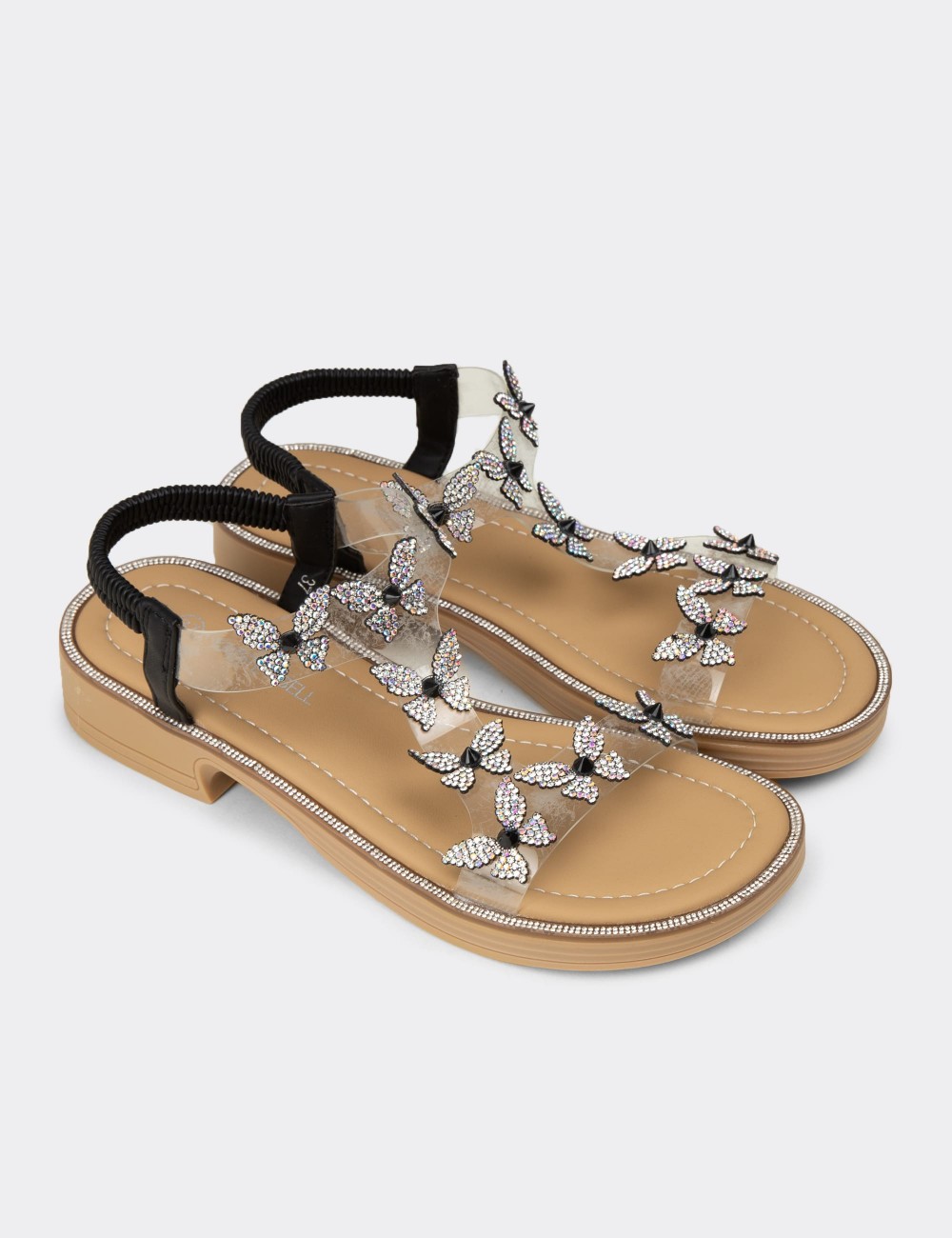 Women's Transparent Black Sandals - K0750ZSYHC01