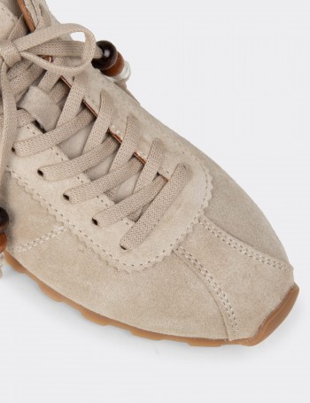 Women's Beige Suede Leather Sneakers
